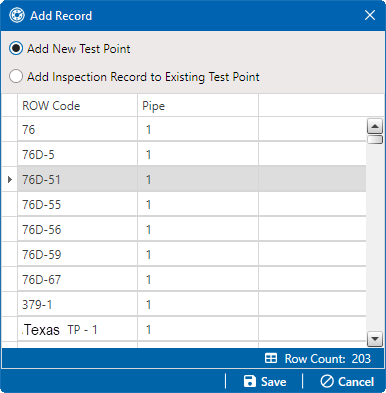 Add Record for Inspection 