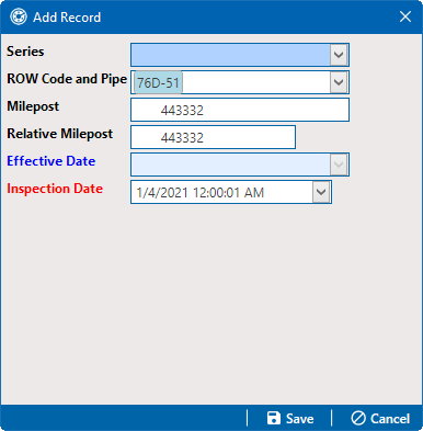 Add Record - Add Inspection Record for Existing Facility Data Entry