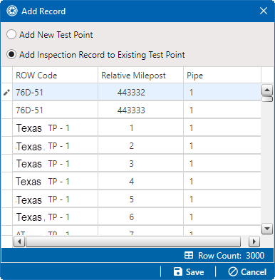 Add Record - Add Inspection Record to Existing Facility Type (selected)