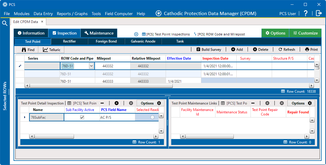 Test Point Detail Inspection Mini-Grid