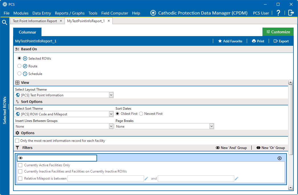 Custom Report Options