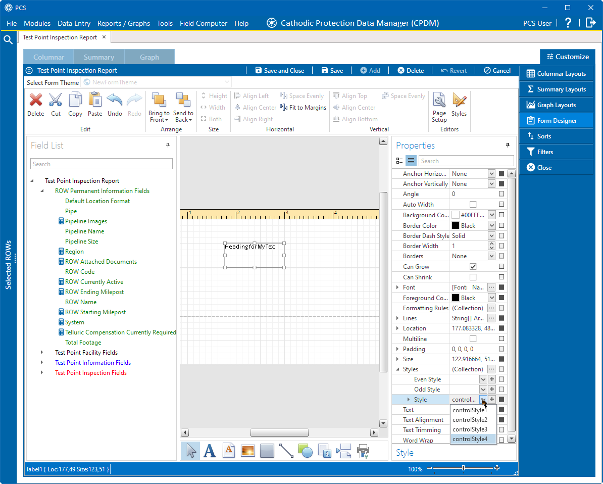 Selecting a Style for an Object in the Form