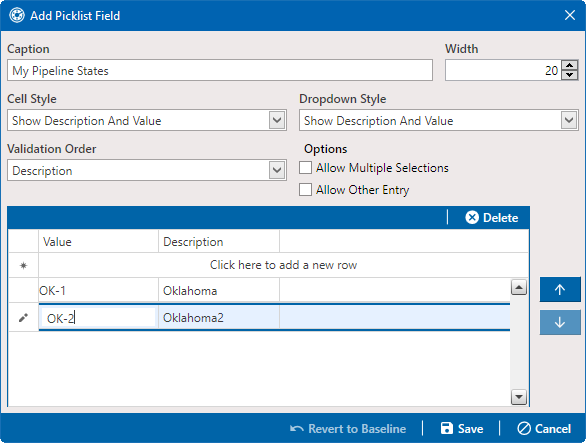 Add Picklist Field - List of Items and Reorder Buttons
