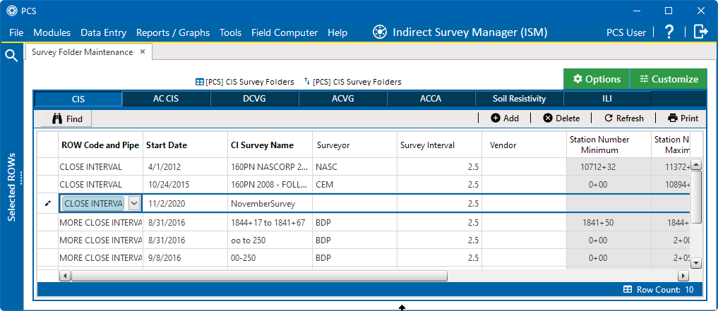 Continuous Survey Folder Selected