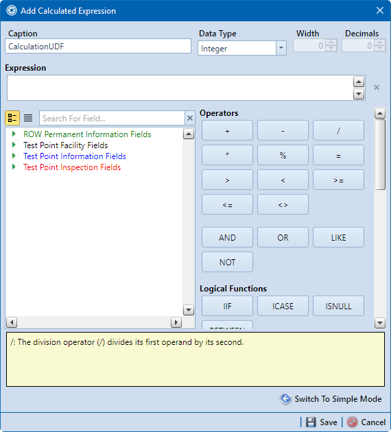 Add Calculated Expression (Advanced Mode)