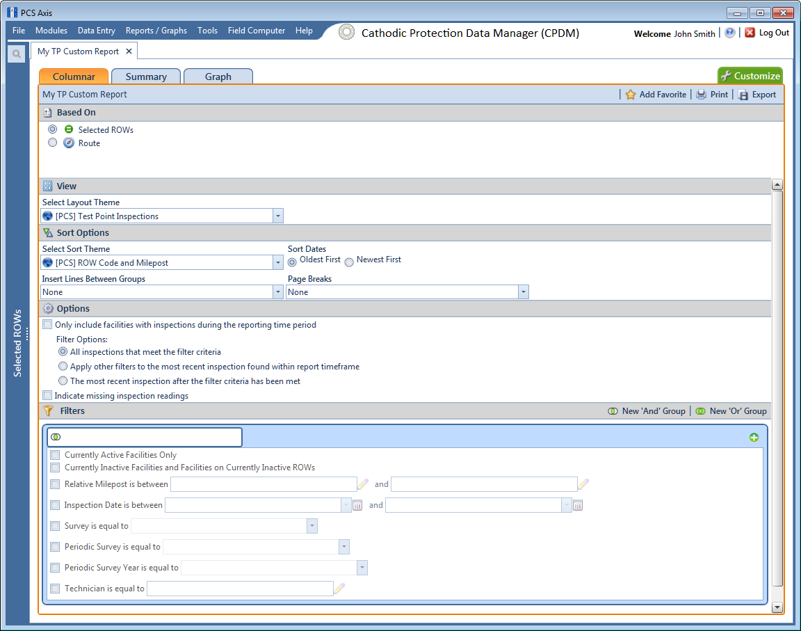 Custom Report Options