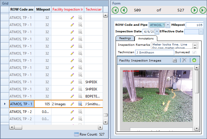 Facility Inspection Images Field in a Grid and Form