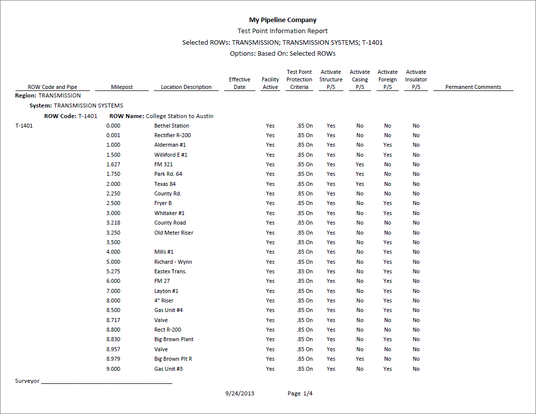 Example of CPDM Test Point Information Report