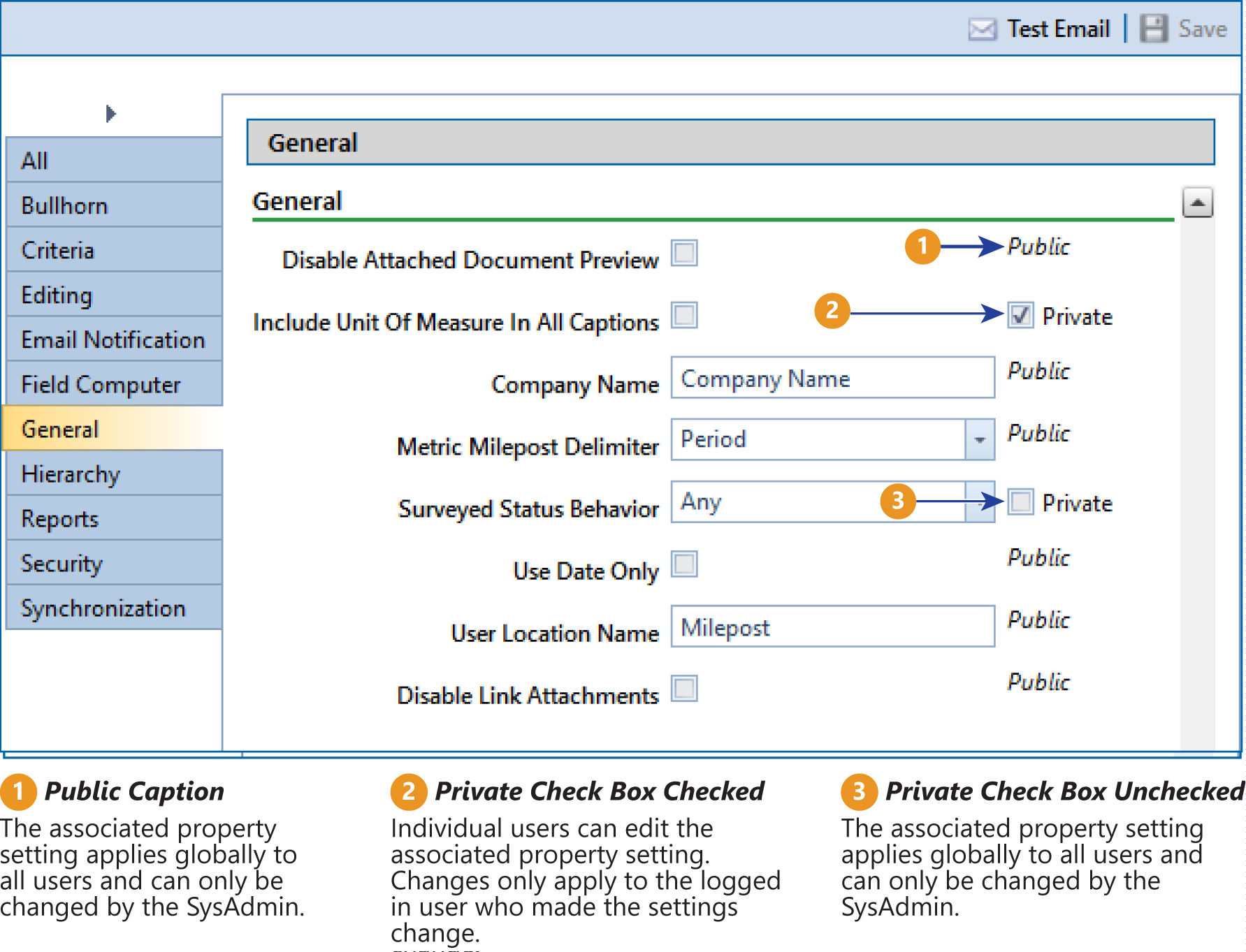 Options Public and Private Property Settings 