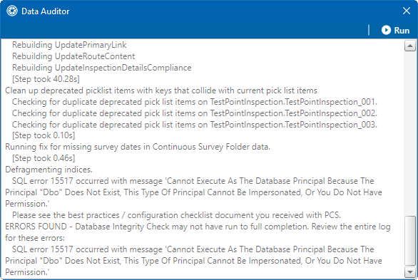 Database Integrity Check Completed