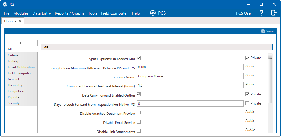 Options Window
