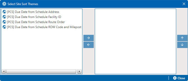 Select Site Sort Theme Window