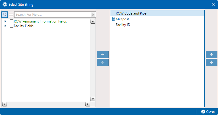 Select Site Strings Window