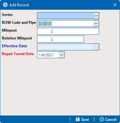 Add Record - Add New Record to Existing Facility Data Entry Fields