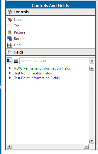 Controls and Fields Pane