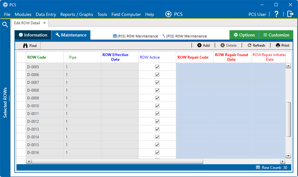 Maintenance Tab with Records