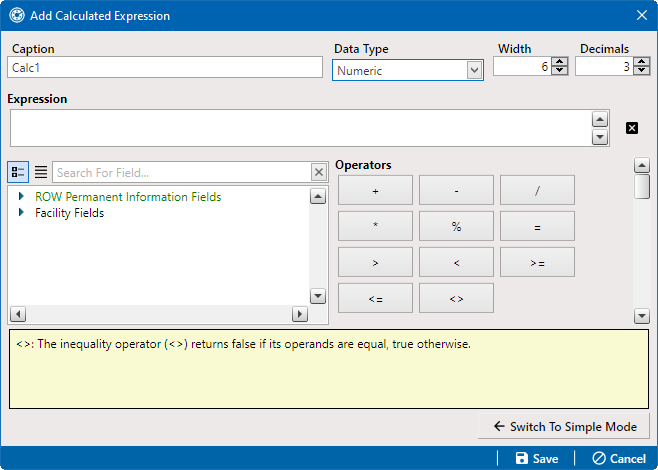 Add Calculated Expression - Advanced Mode