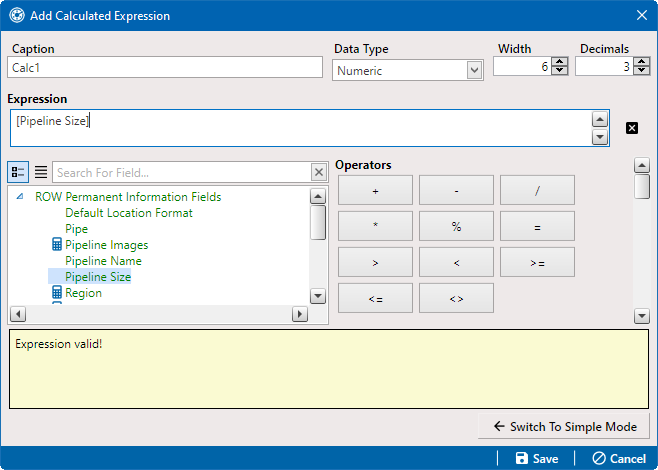 Add Calculated Expression - Advanced Mode