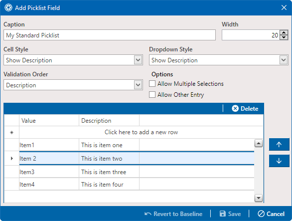 Add Picklist Field - List of Items and Reorder Buttons
