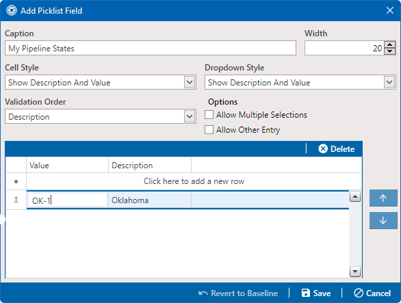 Add Picklist Field - Adding Picklist Items