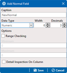 Add Normal Field Window - Numeric Data Type