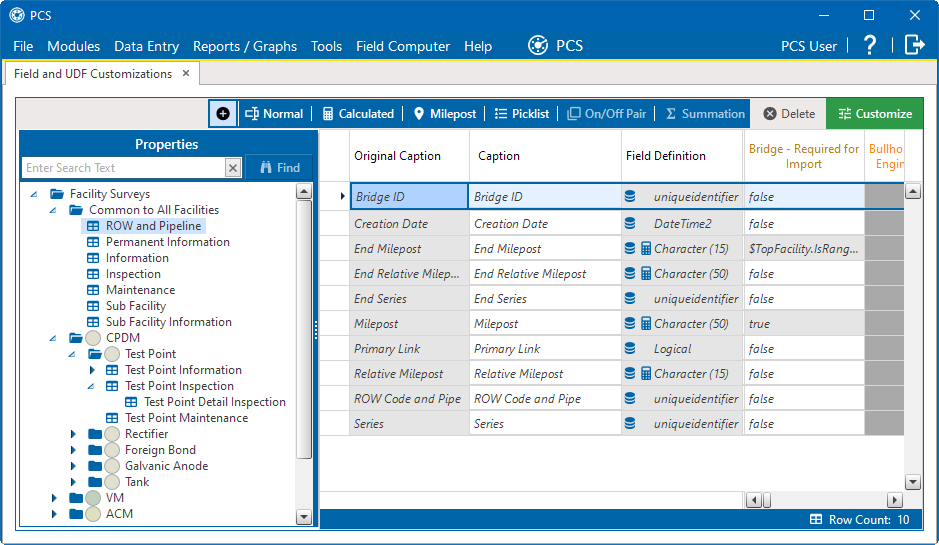 Field and UDF Customizations - ROW and Pipeline Table