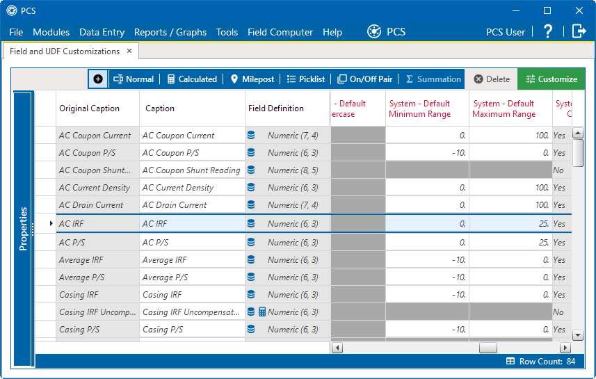 System - Default Minimum and Maximum Range