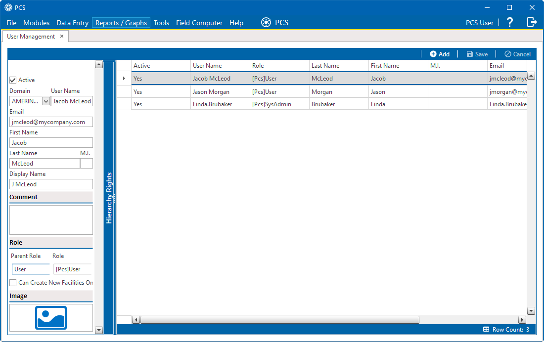 User Management Window