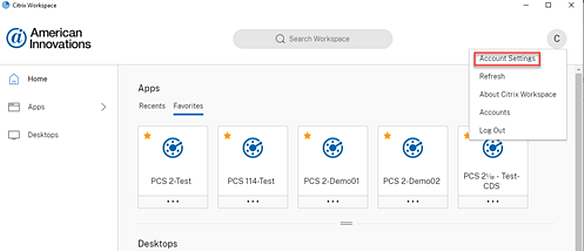 Citrix Workspace App - Account Settings