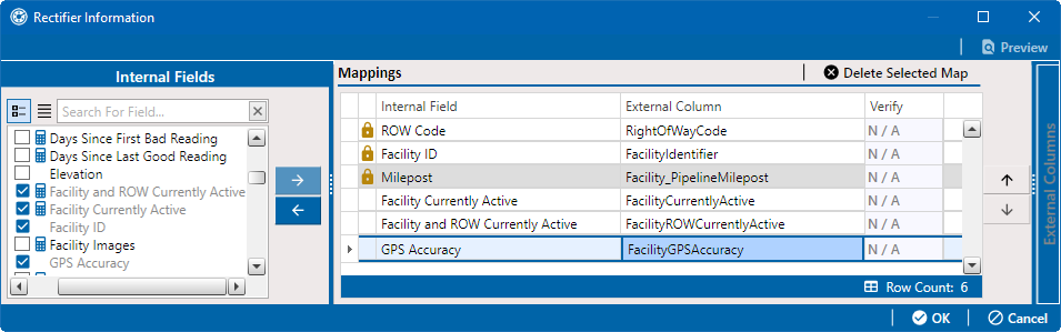 Internal Fields Added to Mappings Pane