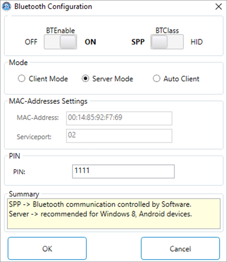 Bluetooth Configuration Window