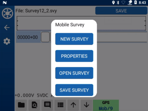 Mobile Survey Options Window