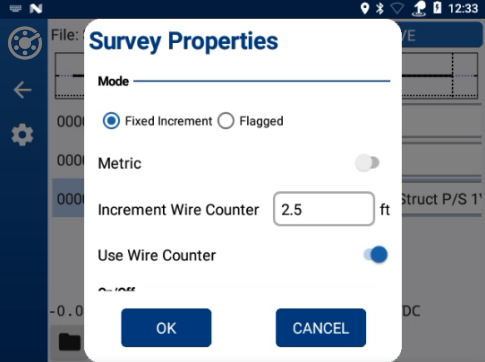 Survey Properties - Fixed Increment and Use Wire Counter Enabled