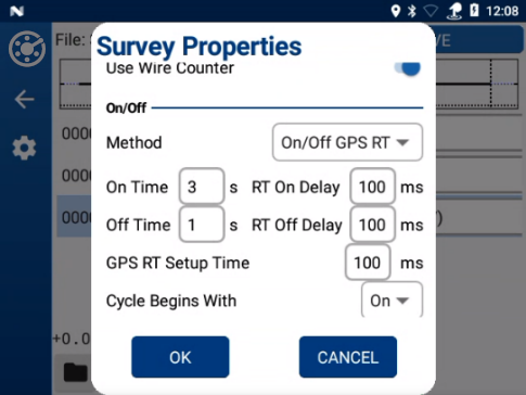 Survey Properties - On/Off Method On/Off GPS RT