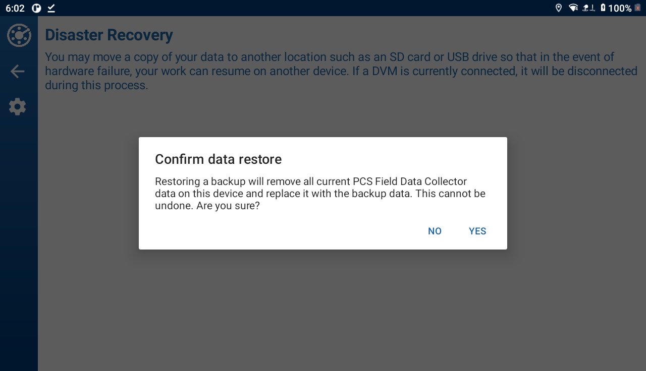 Confirm Data Restore