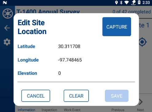 Edit Site Location Window