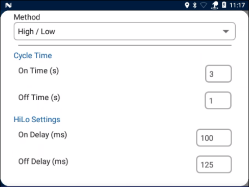 High/Low Method Settings