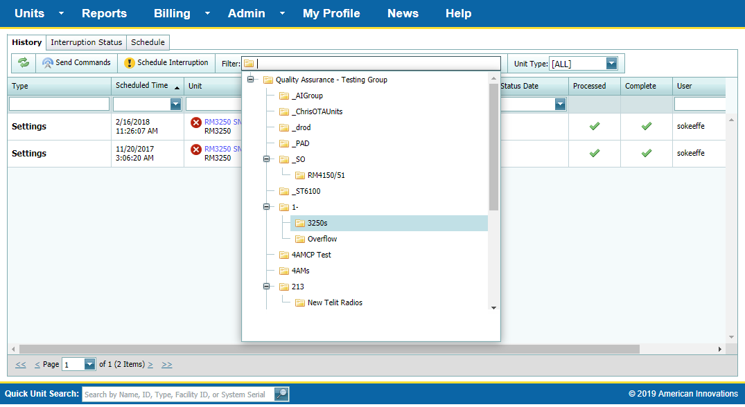 Filter the History Log