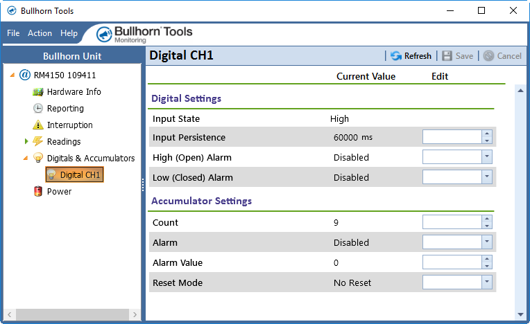 Digital Settings / Accumulator Settings