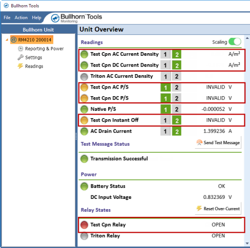 Test Coupon Relay in Alarm and Associated Readings