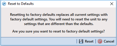 Reset To Defaults Confirmation