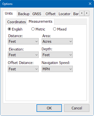 Units - Measurements Tab