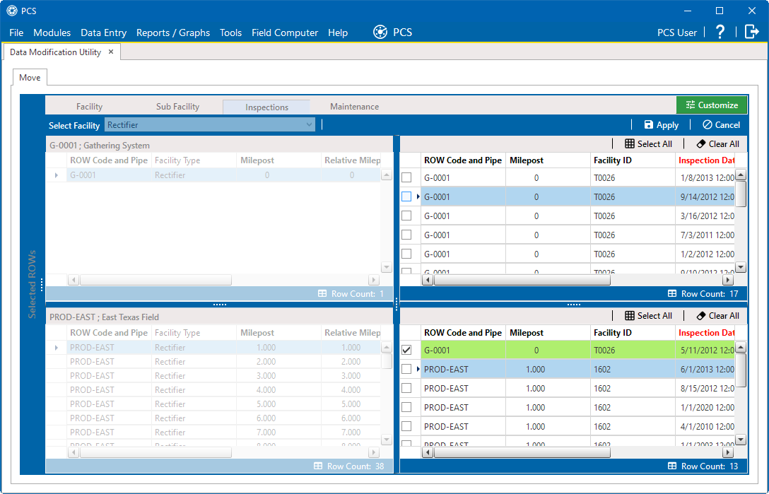 Move Inspections Records
