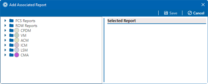 Add Associated Report Window