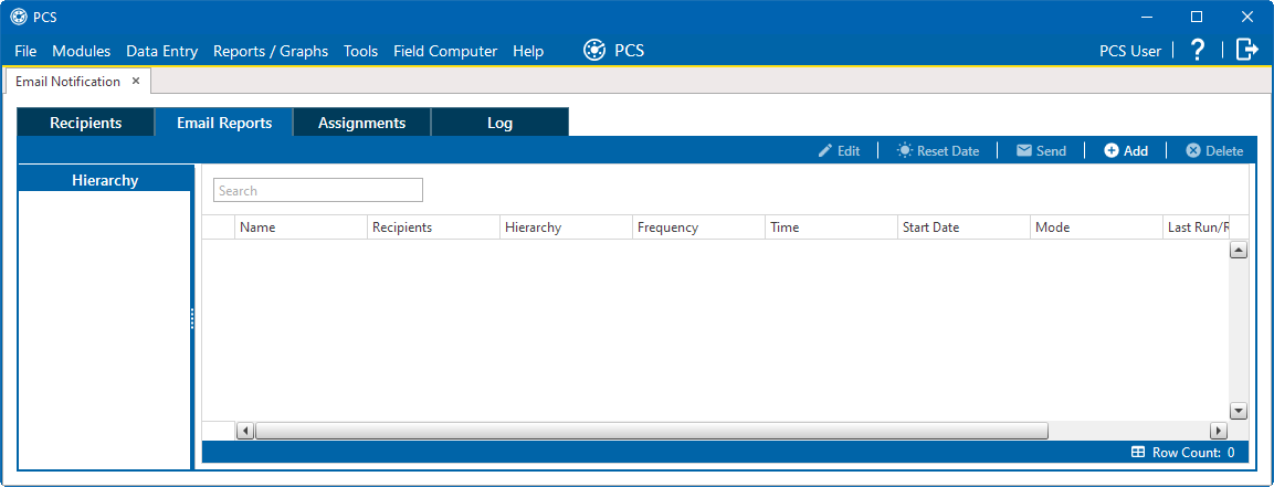 Email Reports Tab
