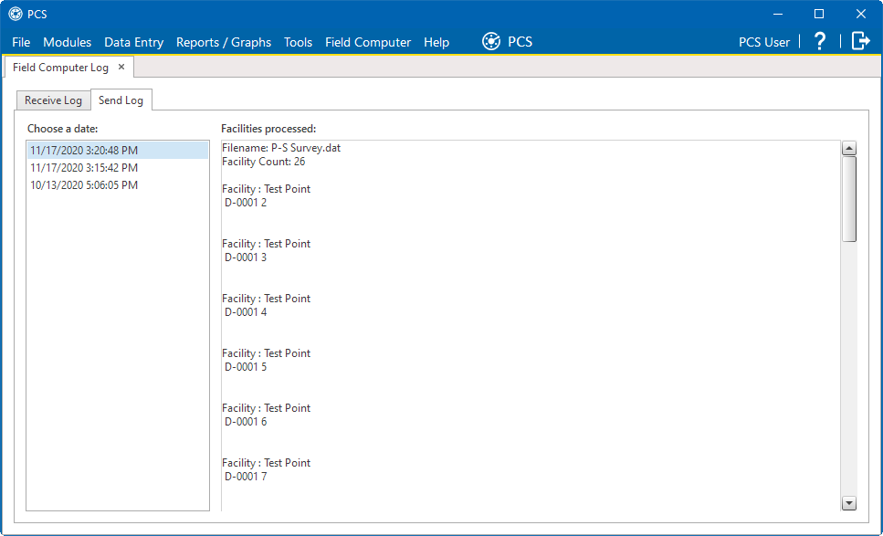 Field Computer Log / Send Log