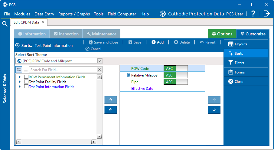 Customize Window - Sorts