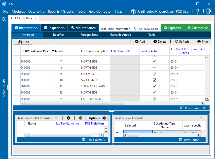 Edit CPDM Data Grid - Test Point Information