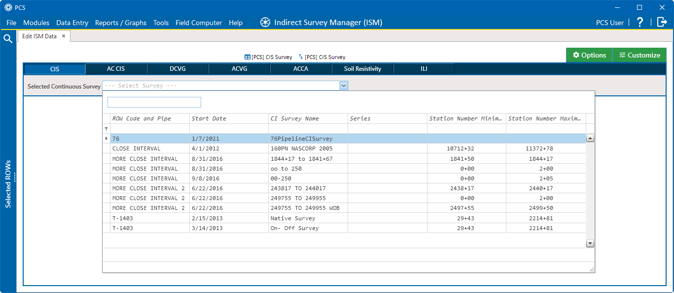 Select Continuous Survey List