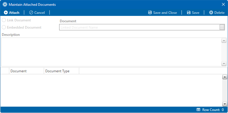 Maintain Attached Documents Window